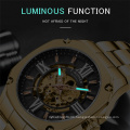 Fashion WINNER 292 Men Automatic Mechanical Watch Rose Golden Hollow Skeleton Watches Stainless Steel Male Waterproof Clock